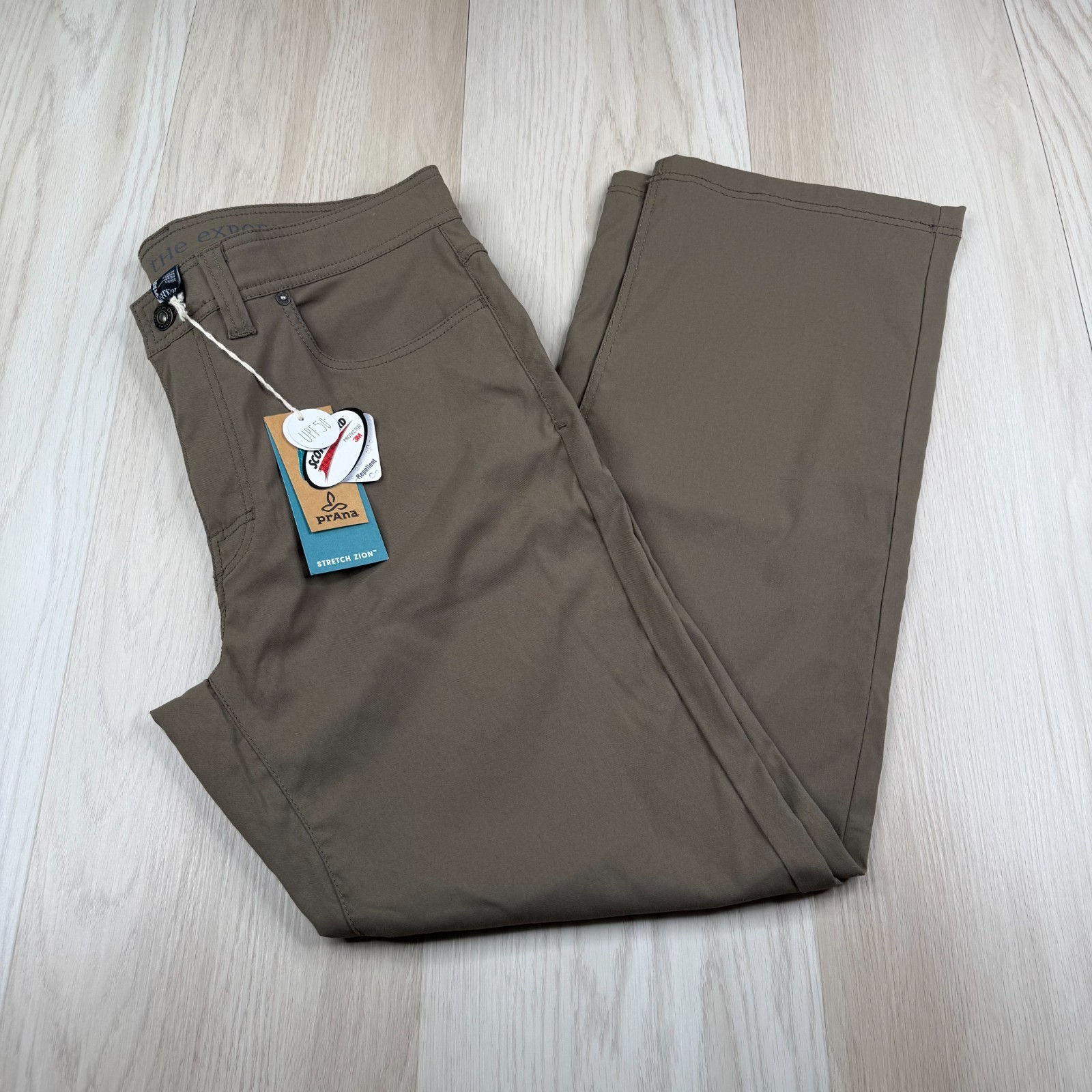 NWT PrAna Mens Brown Mud Slim Fit Stretch UPF 50+ Brion Chino Pant Size 34×30