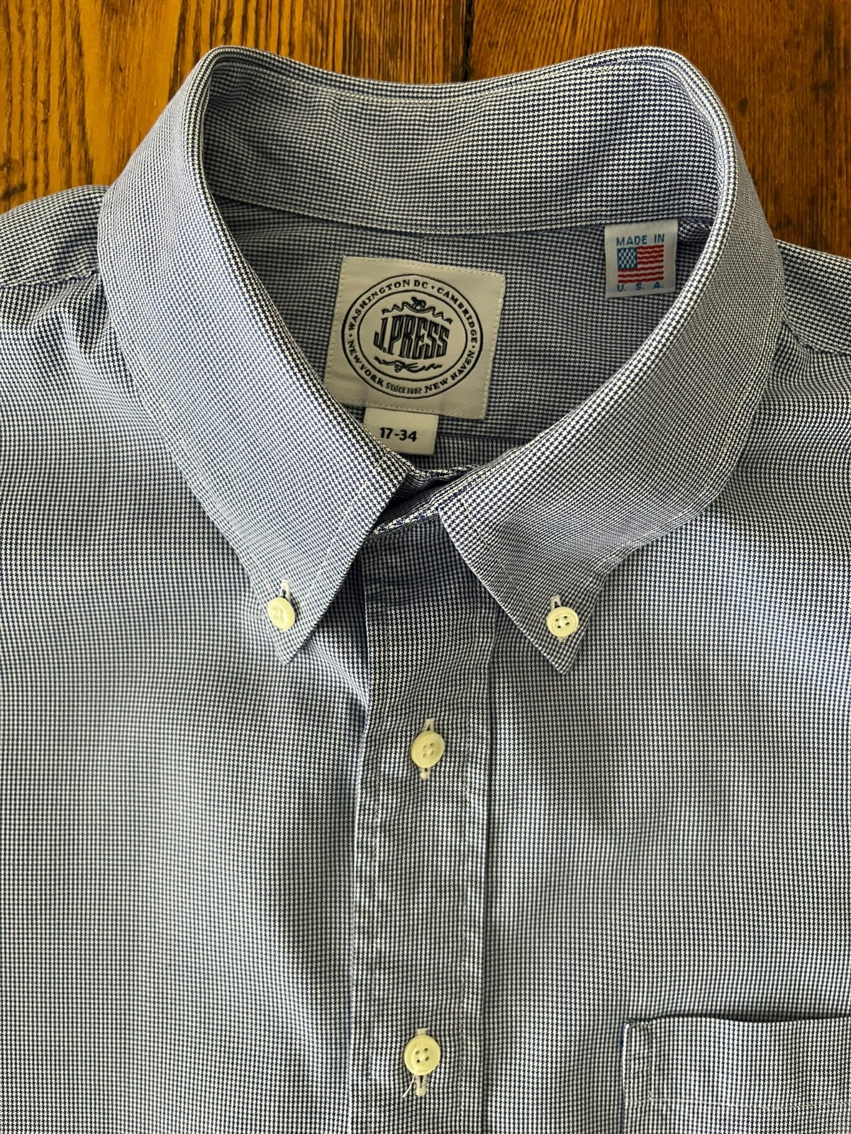 J. Press Cotton Button Down Shirt 17-34 USA Blue