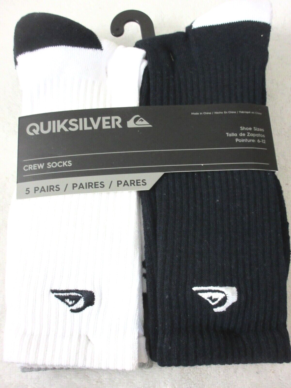 Quiksilver Men’s Crew Length socks lot of 5 pairs Size 6-12 NWT Ships Free