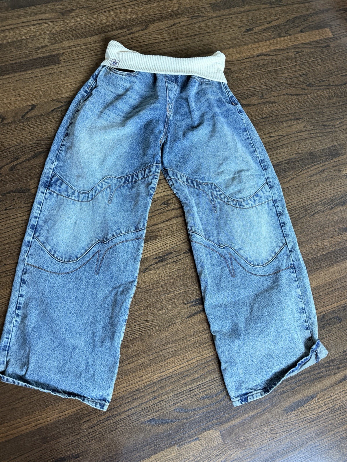 REVICE Denim Vice Jean Blue Crest S Foldover Knit Waist Wide Leg Baggy Y2K Style