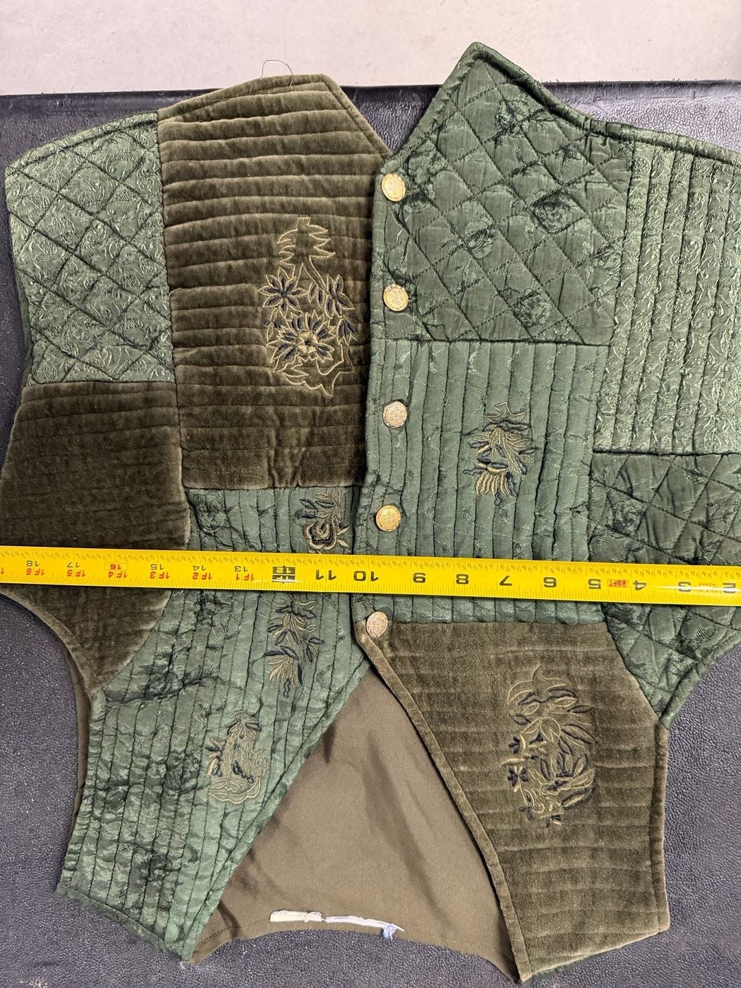 Vintage Embroidered Quilted Patchwork Vest Olive Green