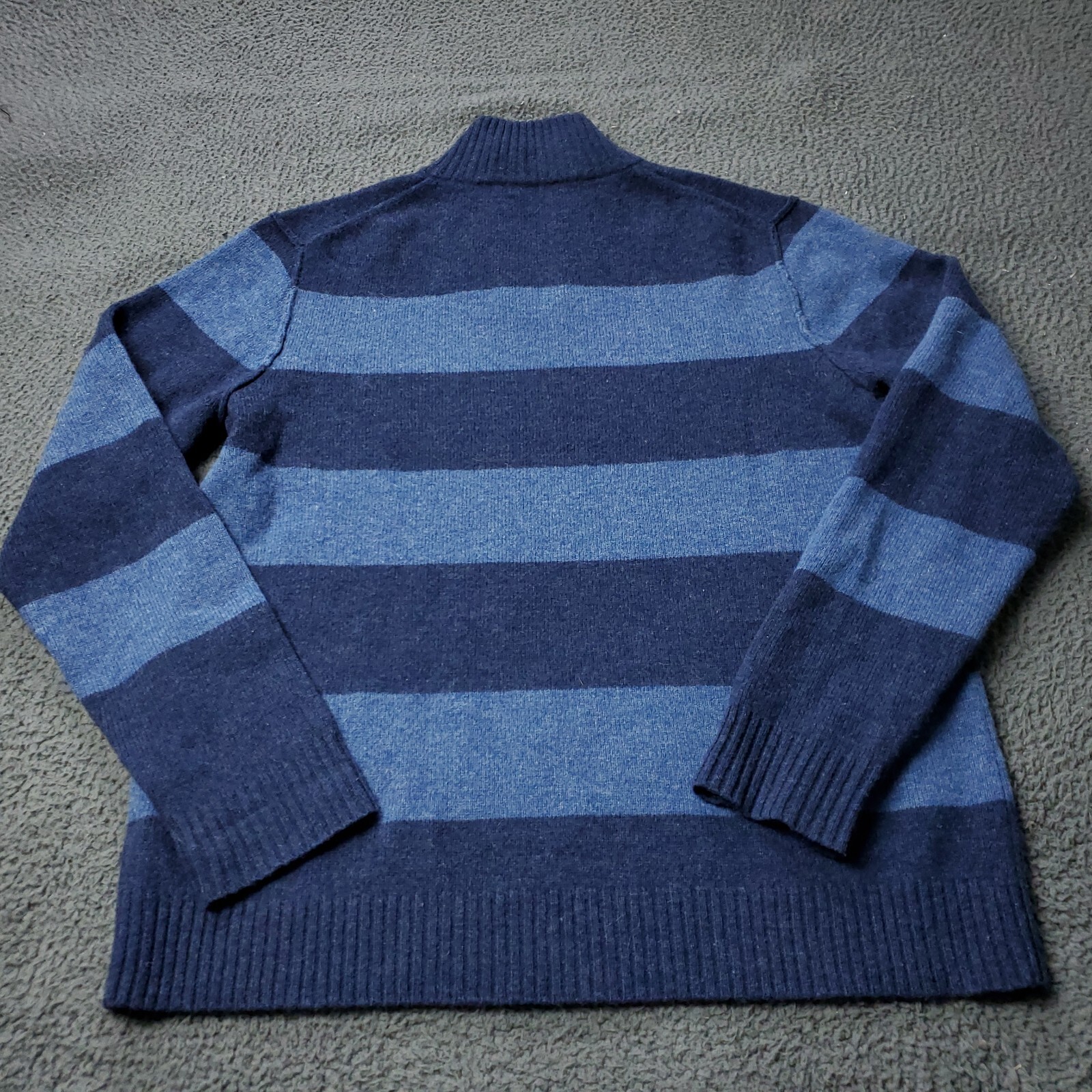J. Crew Lambswool Sweater Mens L Large Pullover Zip Up Cotton Blue Striped
