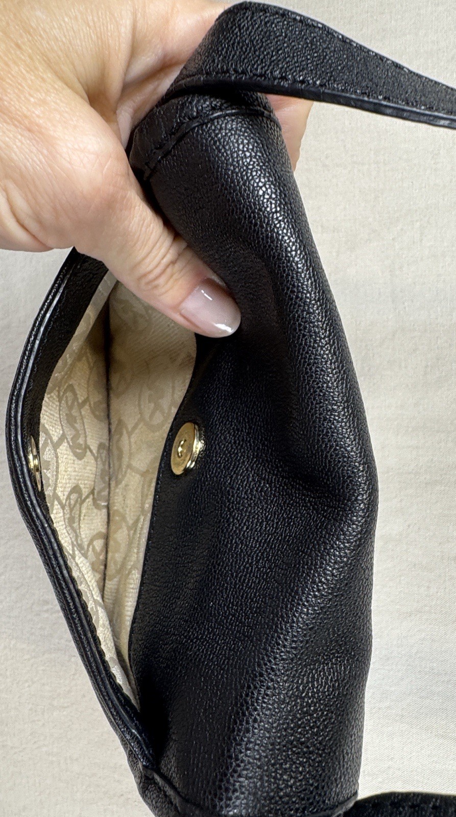 Michael Kors Black Leather Small Saddle Crossbody Bag Gold Buckle