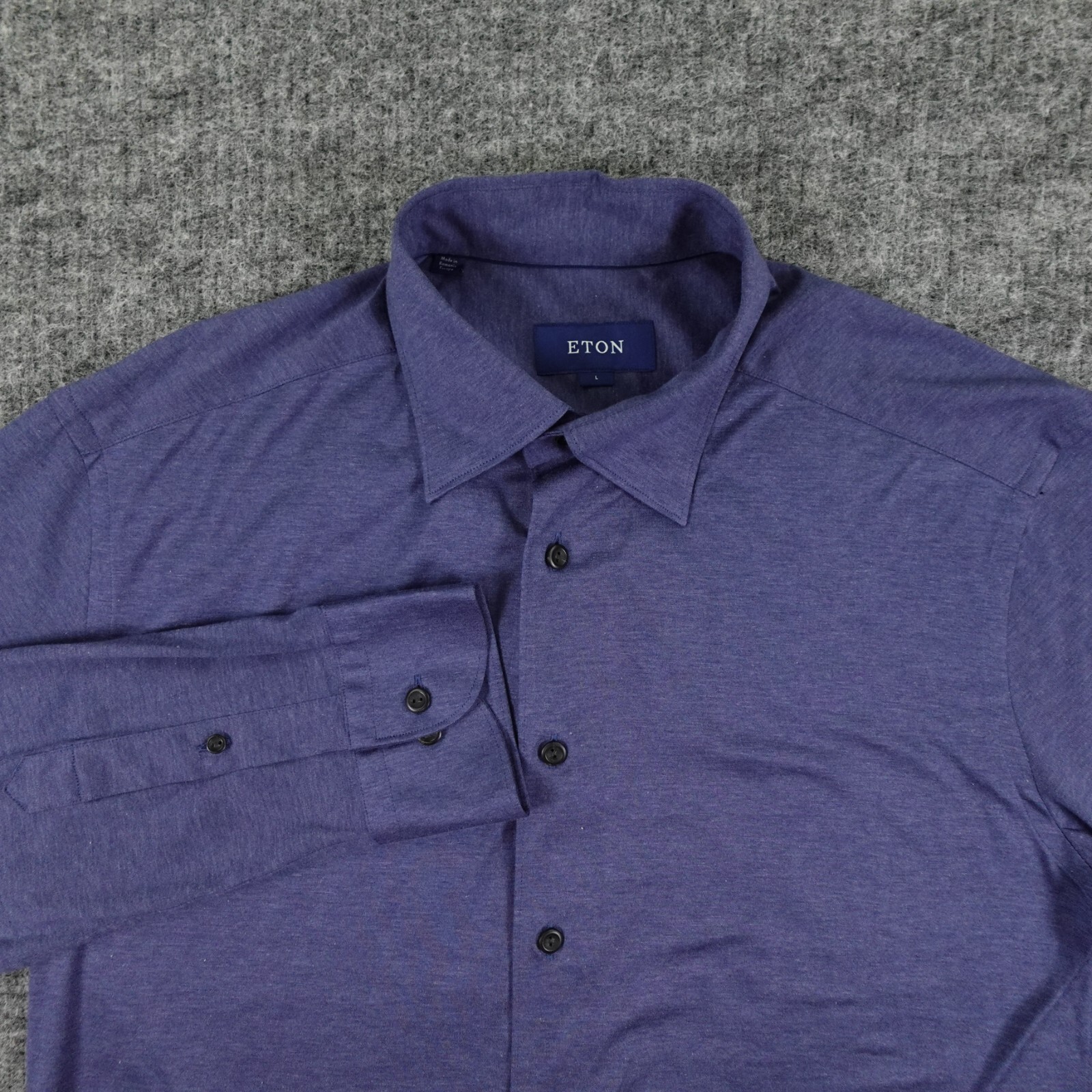 ETON Shirt Mens Large Blue Jersey Knit Button Up Long Sleeve Casual Preppy