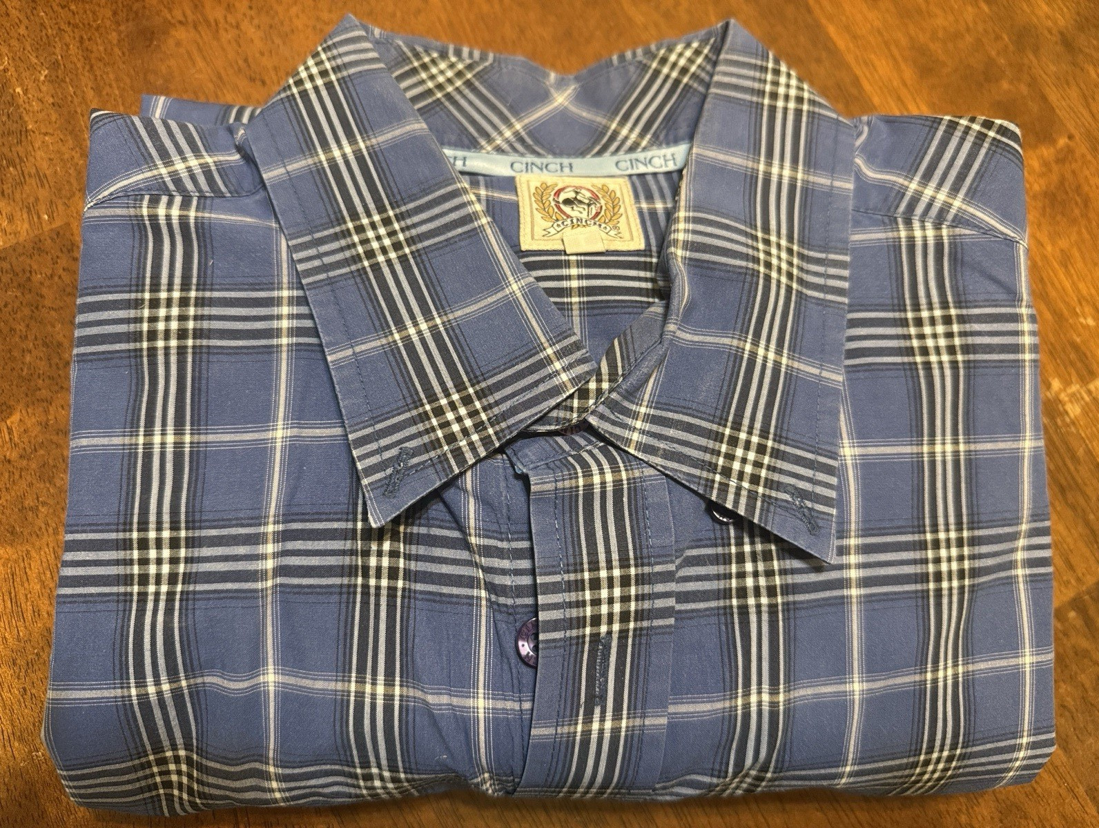 Wrangler Twenty X Men’s L Blue Plaid Long Sleeve Cotton Button-Up Pockets