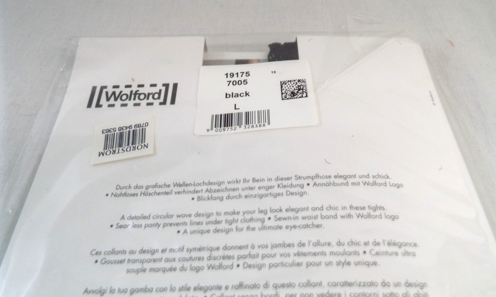 Wolford Judith Black Tights Large 19175 Fishnet Circular Wave Design New Sealed