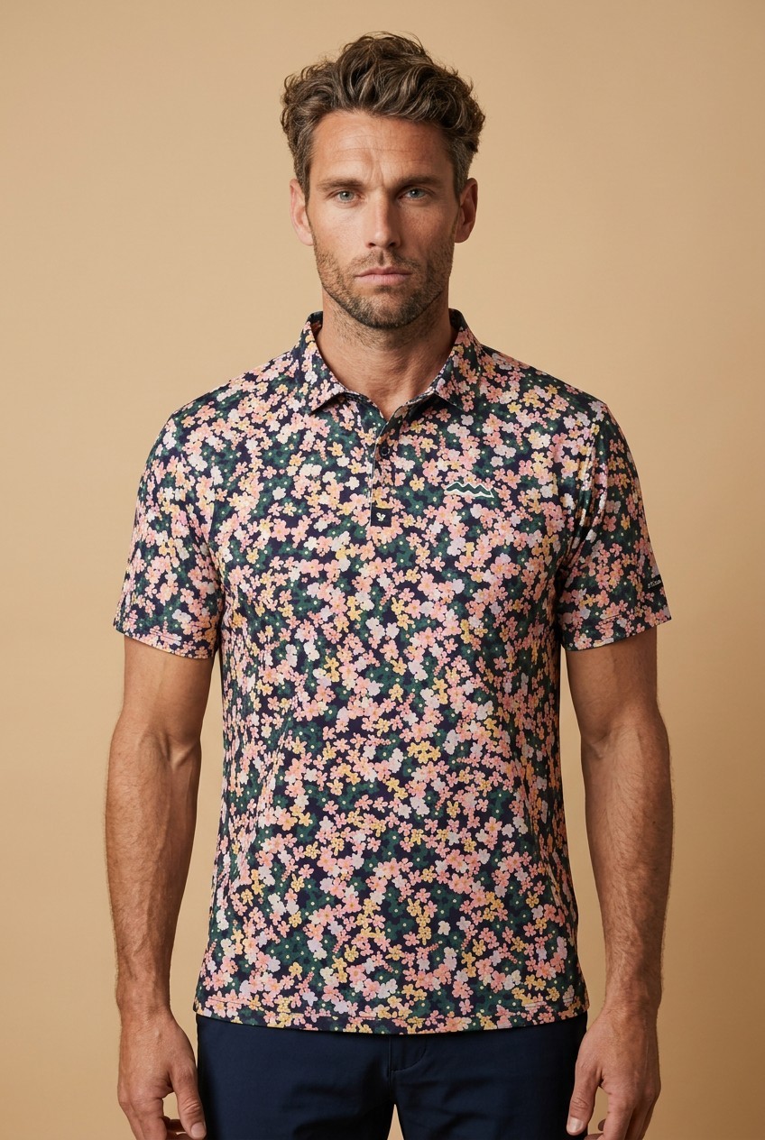 Bad Birdie Men’s XL Multicolor Floral Polo Shirt Short Sleeve Collared Logo