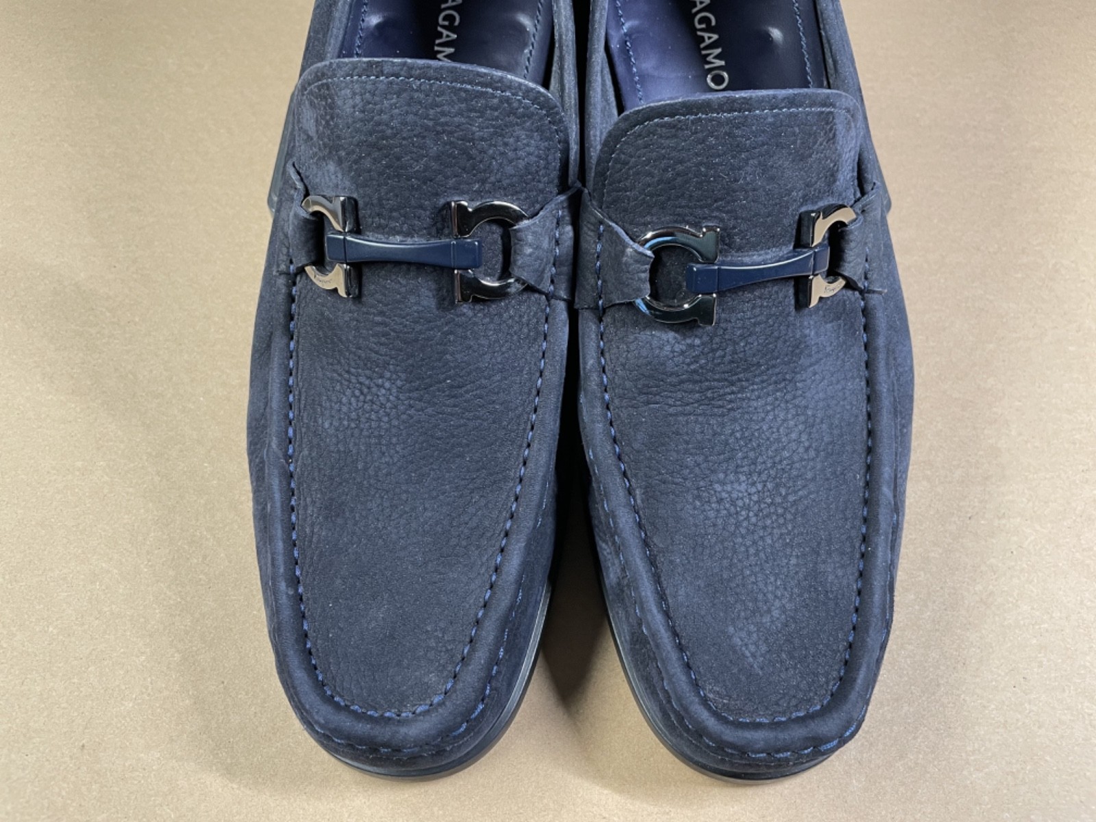 Salvatore Ferragamo Grandioso Double Gancio Bit Loafer Navy Suede Mens 11 EE