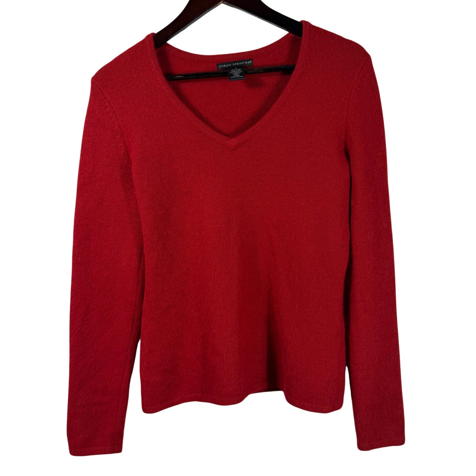 Sarah Spencer Red Angora Blend V-Neck Sweater Long Sleeve Women’s Small