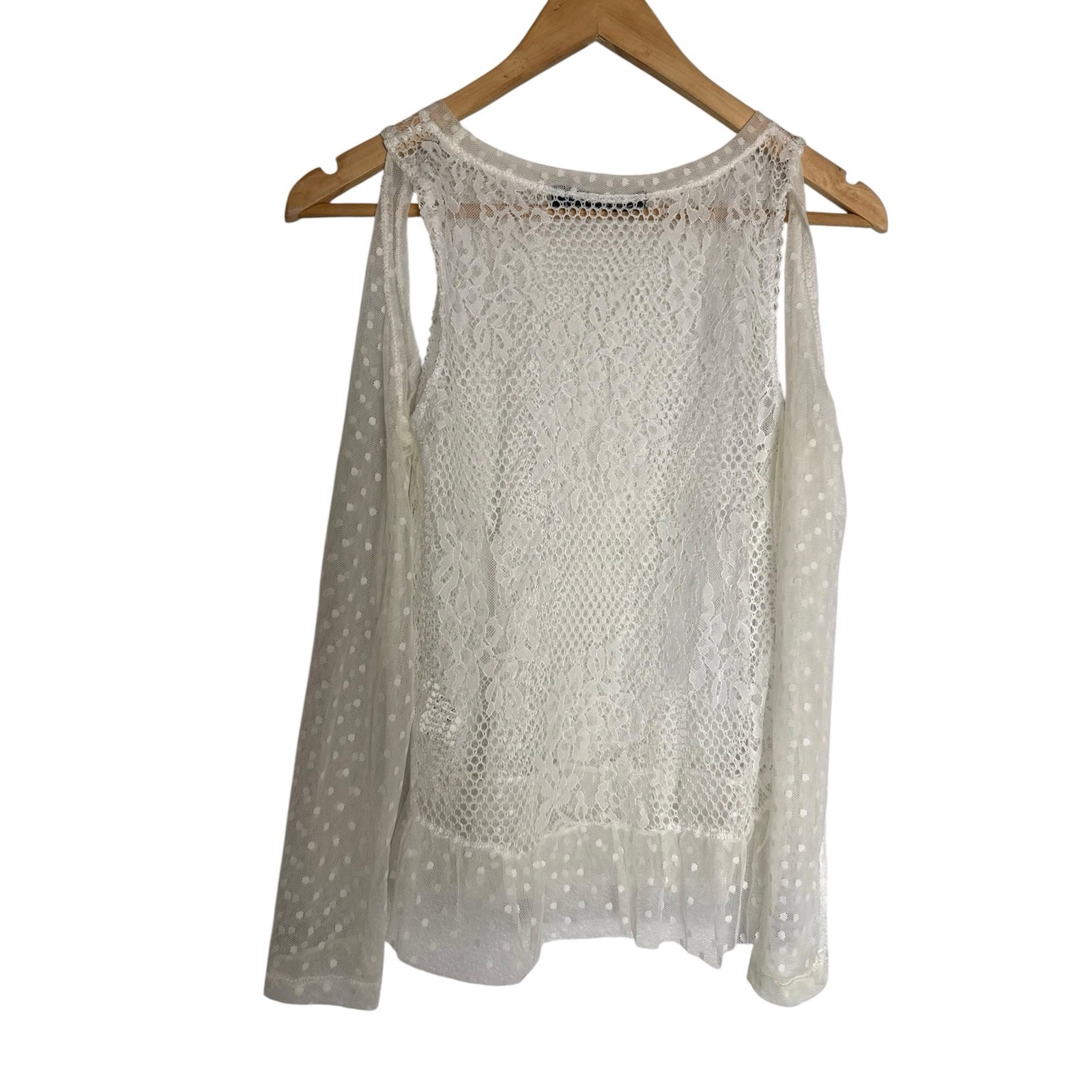Haoduoyi White Sheer Crochet Lace Sleeveless Cut Clip Dot Long Sleeve Top Size M