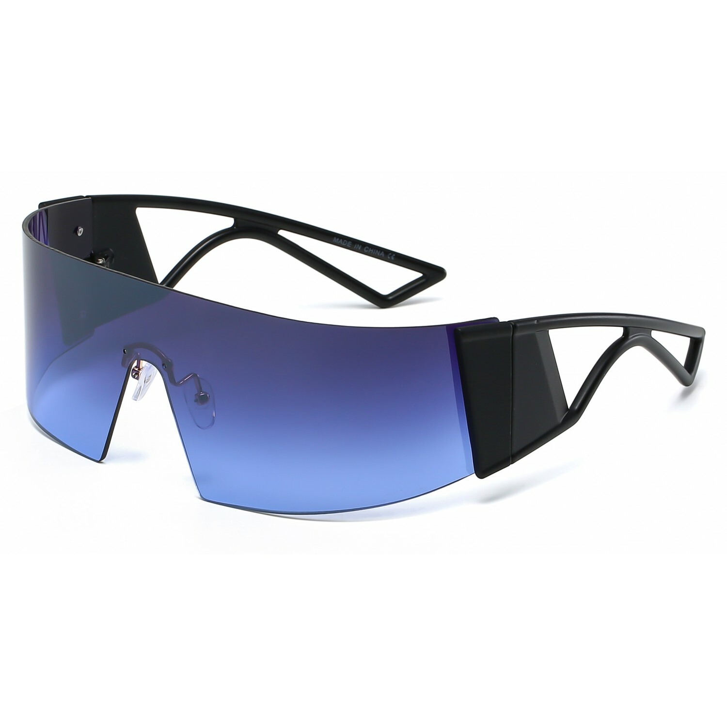 Futuristic Shield Men Sunglasses Gradient Tinted Lenses Bold Black Frames Visor