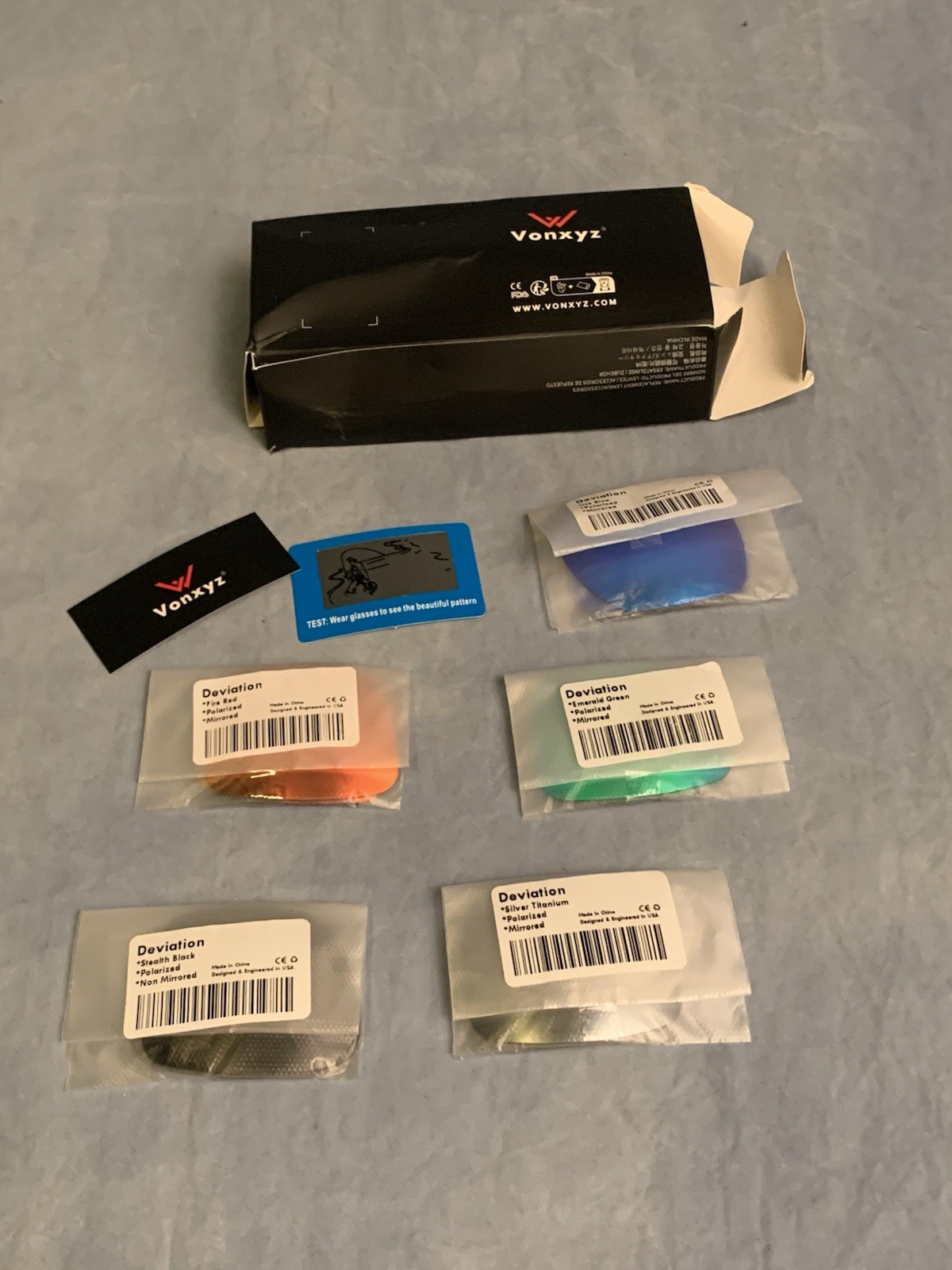 Vonxyz Optics 5 Replacement Lenses Stealth black.Fine Red,Emerald Green,Ice Blu