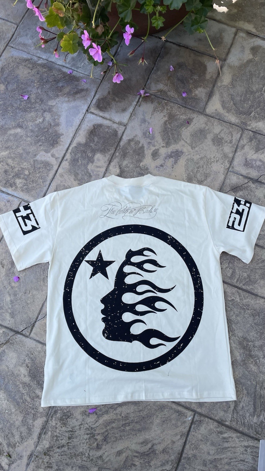 HELLSTAR White Graphic Print Short Sleeve Cotton T-Shirt Men’s S Crew Neck