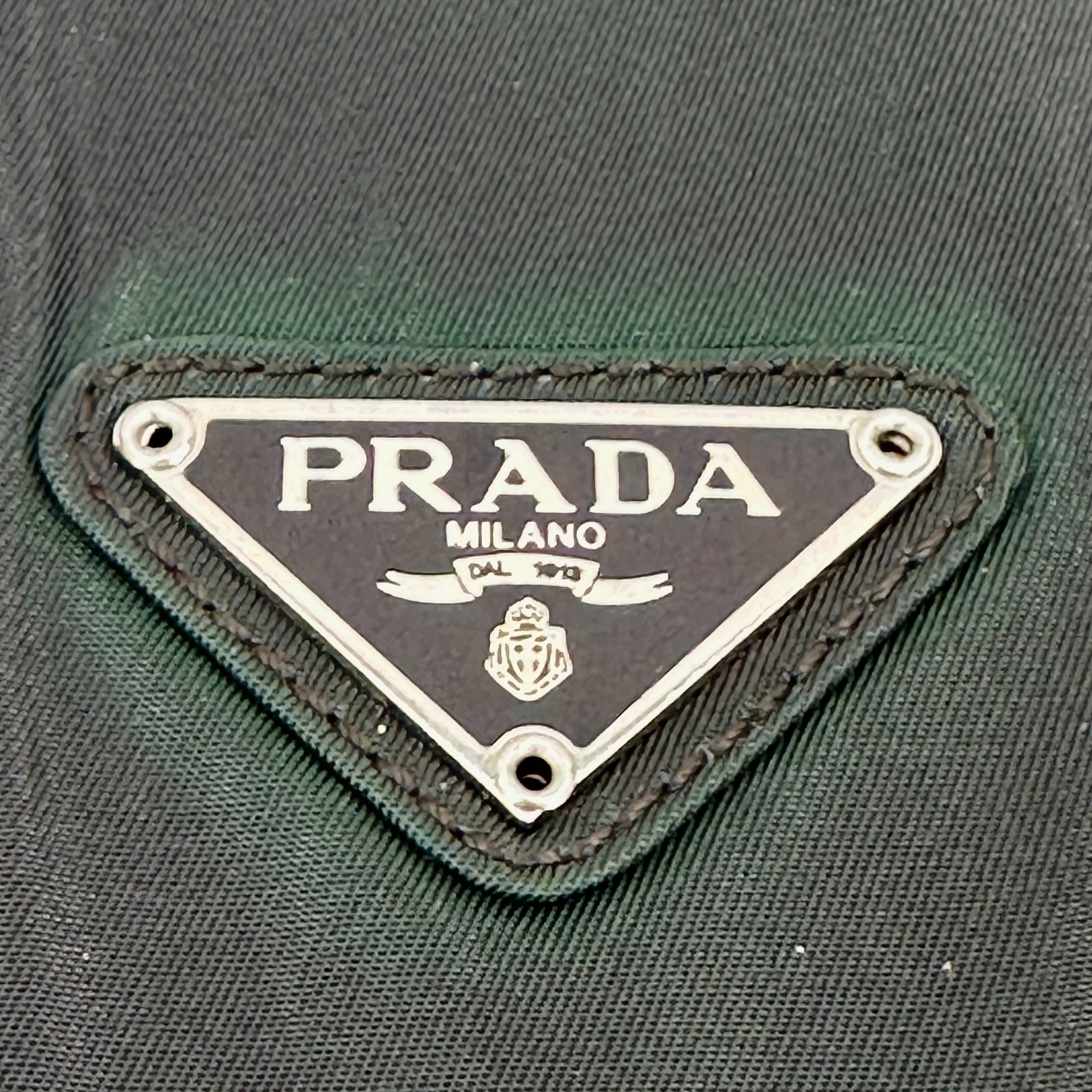 PRADA Shoulder Bag Cain Nylon Leather Green Khaki Triangle Logo Plate Black Auth