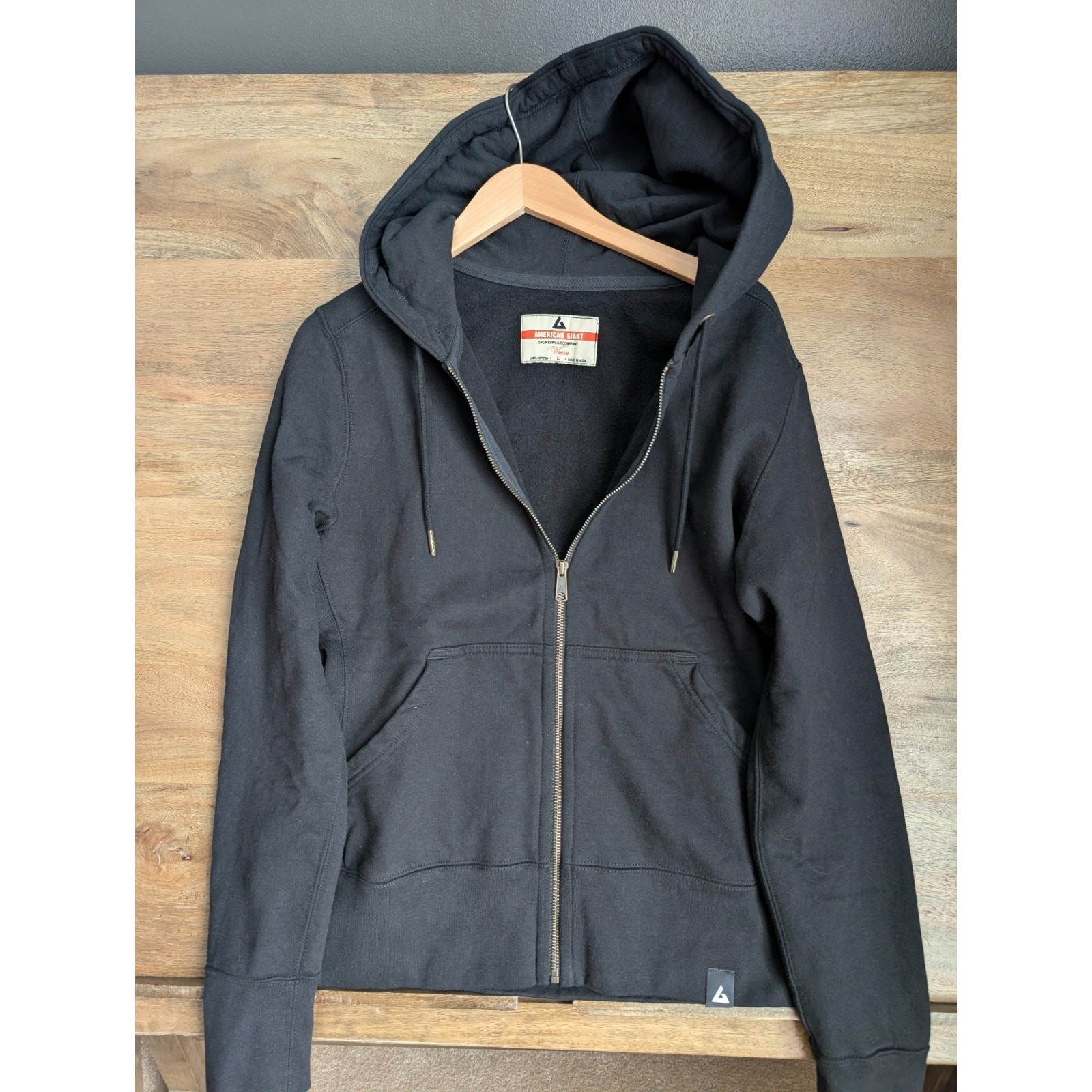 NWT American Giant Hoodie Womens Large Black Fleece Lined Long Sleeve Full Zip