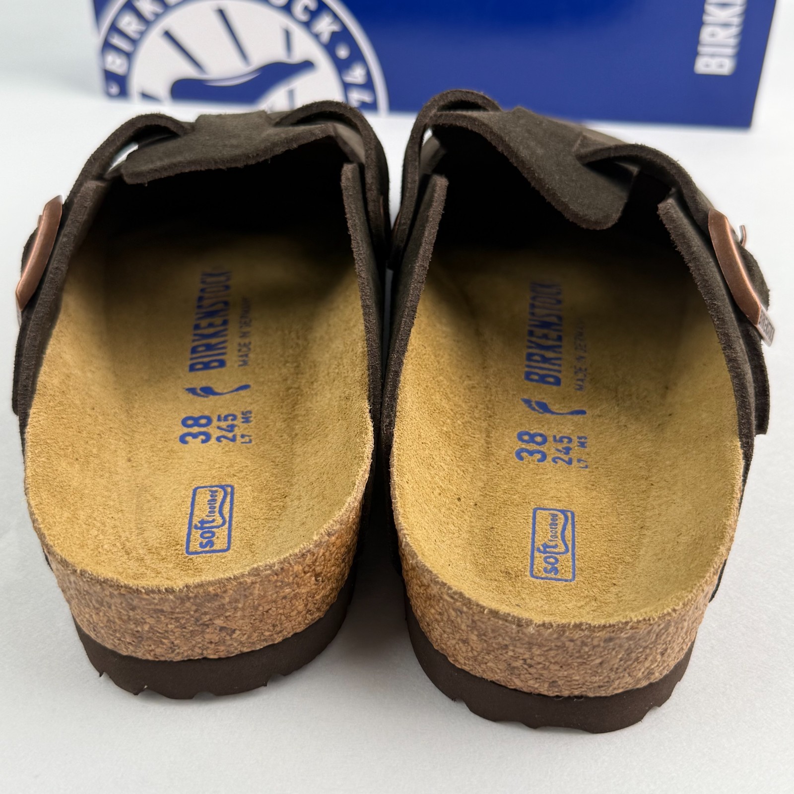 Birkenstock Boston Suede Leather Mocha Soft Footbed Shoes Clog Select Size