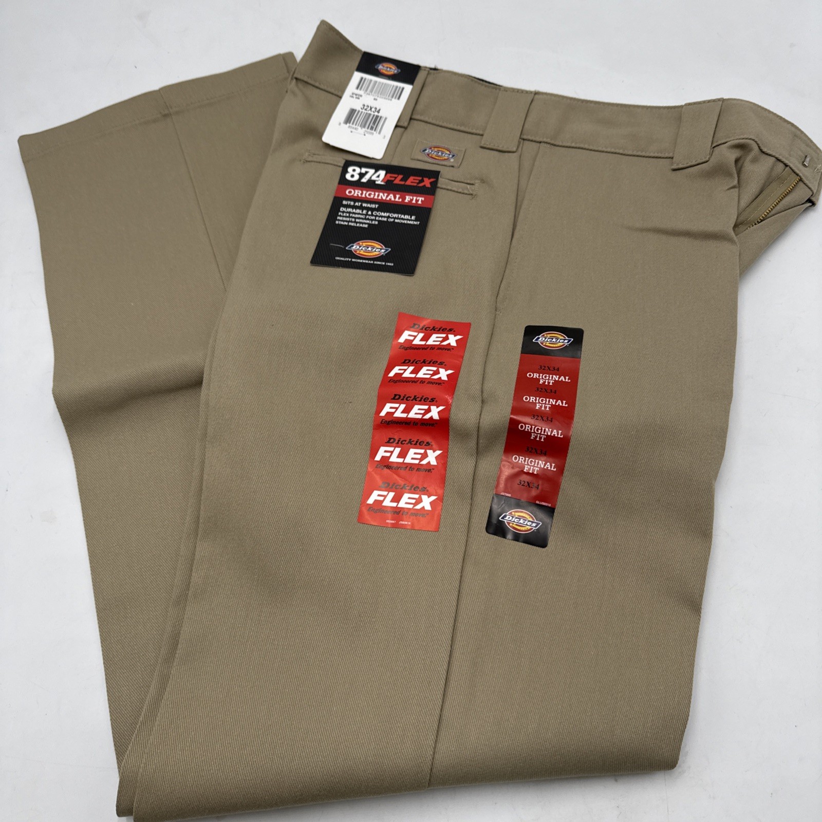Dickies Work Pants Mens 32 x 34 874 Flex Original Fit Desert Khaki Classic