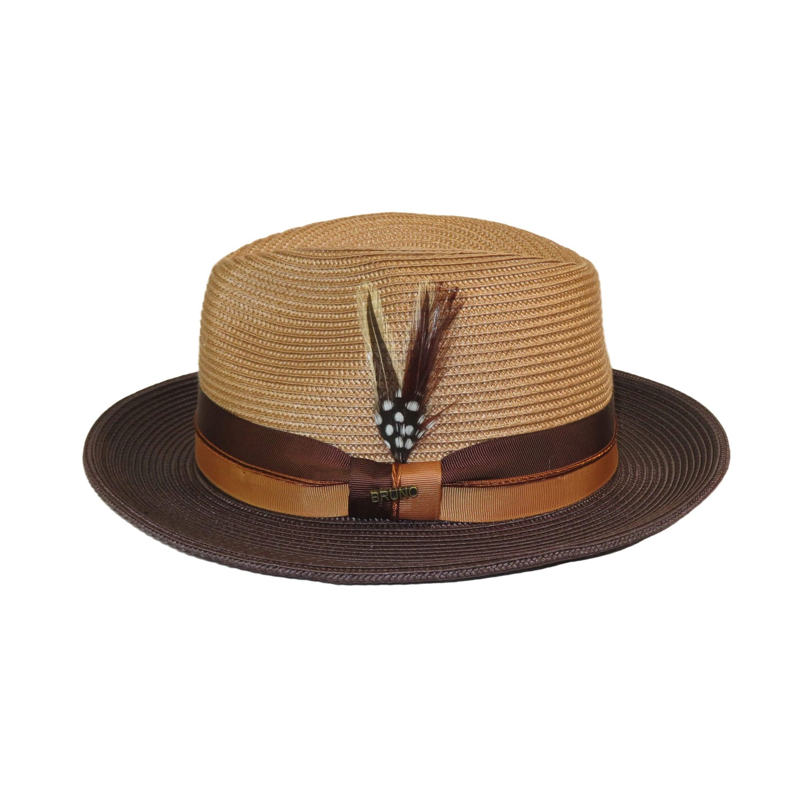 Men’s Bruno Capelo 2-Tone Straw Fedora Hat MAYWOOD MY892 Camel/Brown