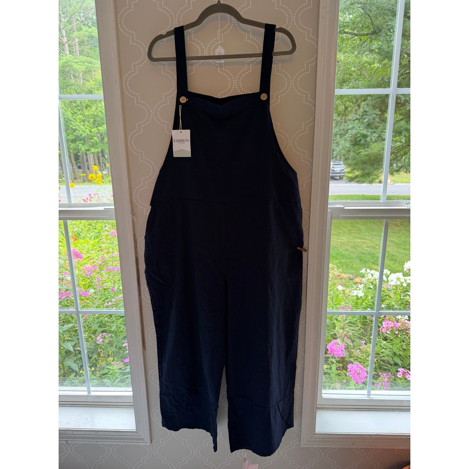 Amazon Brand Overalls Cotton Linen Wide Leg Navy Blue Jumpsuit Size L TY-0269