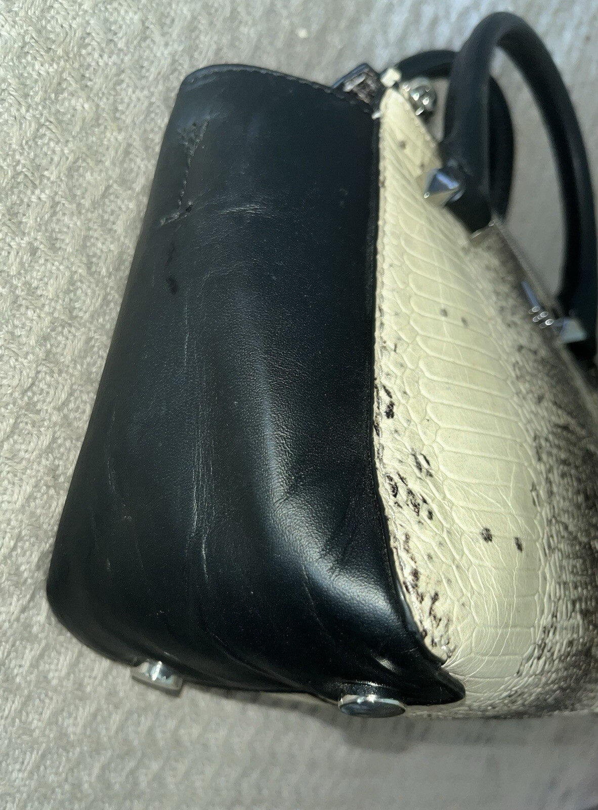 Michael Kors Nolita Mini Messenger Embossed Leather Off White Black Snakeskin