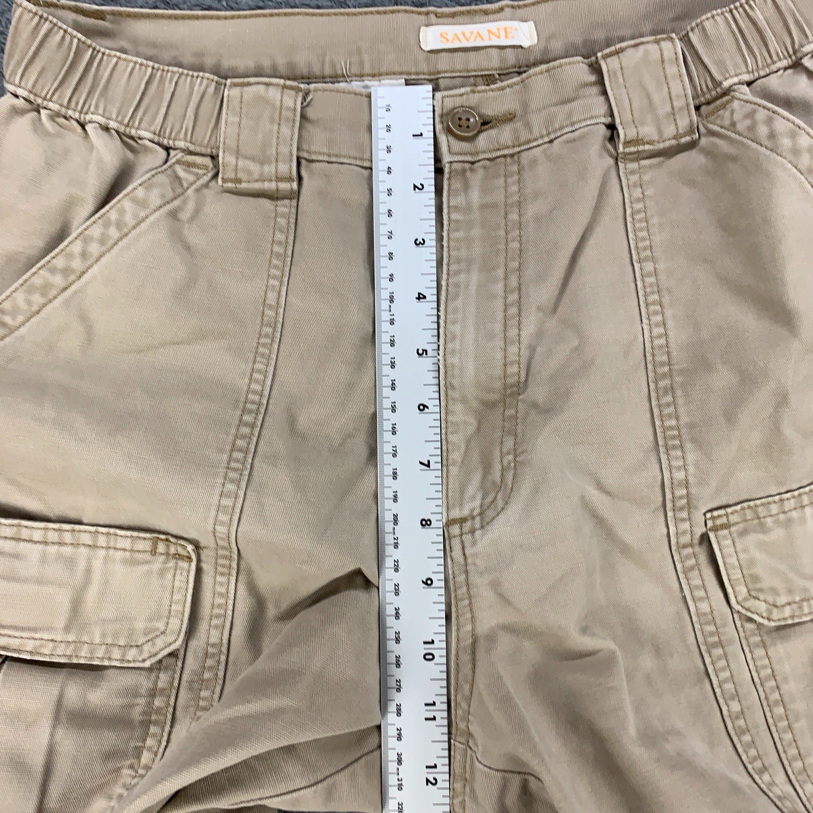 Savane Safari Cargo Shorts Mens Size 32 Beige Khaki Canvas Elastic Waist