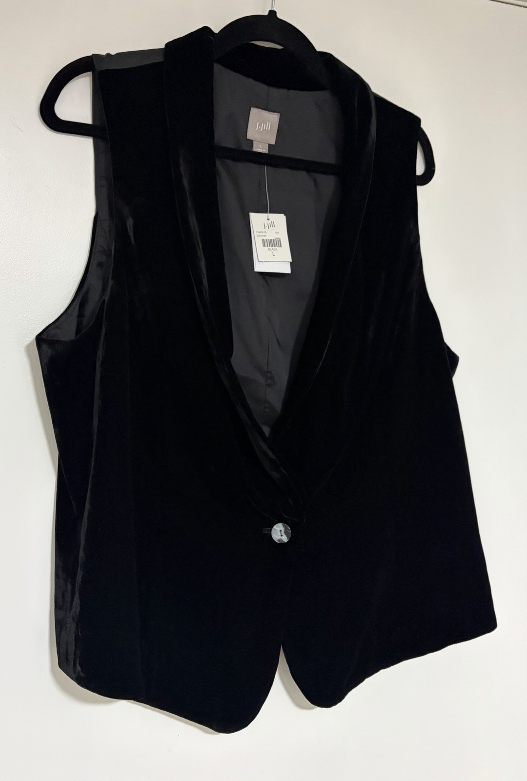 J. Jill Black Velvet Collared One Button Silk Blend Women’s Vest Sz Large NWT