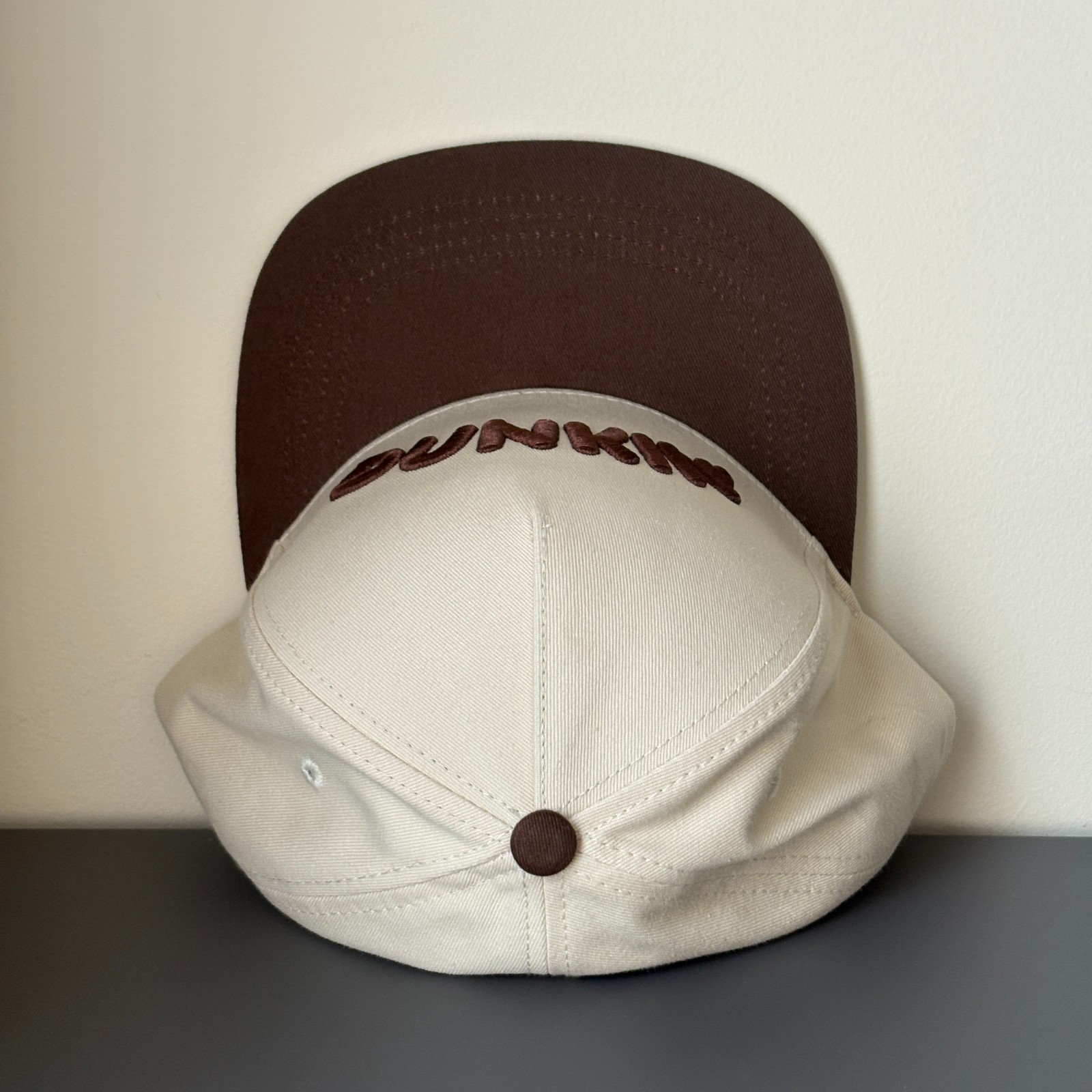Dunkin Donuts Upside Down Logo Snapback Hat Brown Cream EST 1950 Adjustable Cap