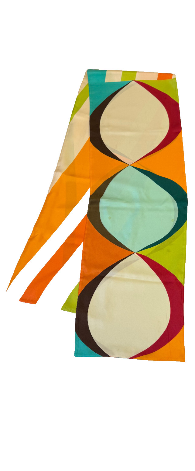 Vintage Mid-Century Mod Print Oblong Silk Scarf, 13 x 76 in – will need cleaning