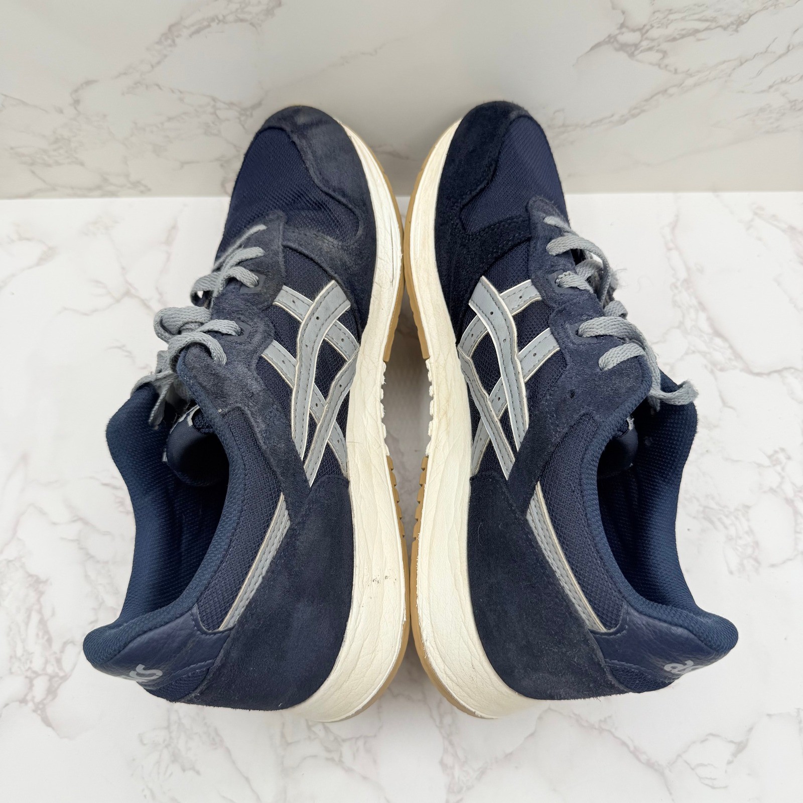 ASICS Lyte Classic Mens Navy Blue Grey Suede Mesh Sneakers 1201A477 Size 9.5