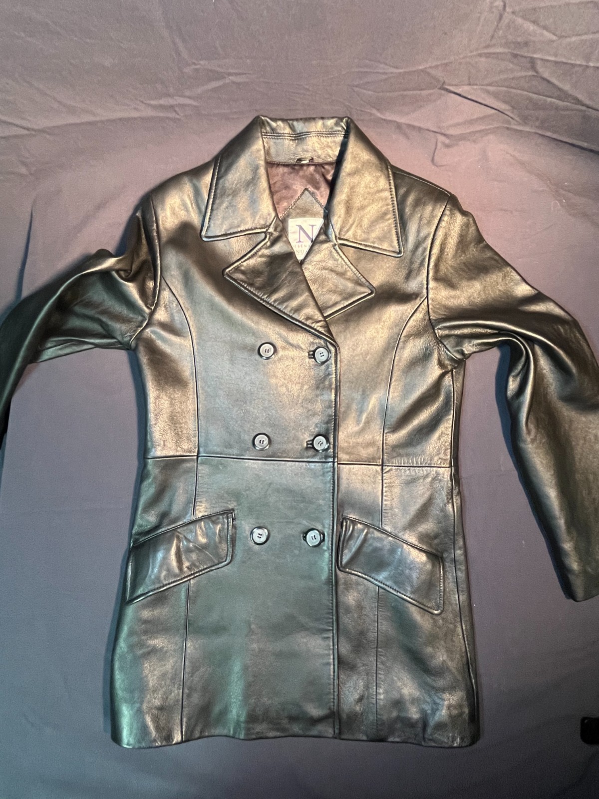 Vintage Debenhams Nuage black leather coat Sz.S