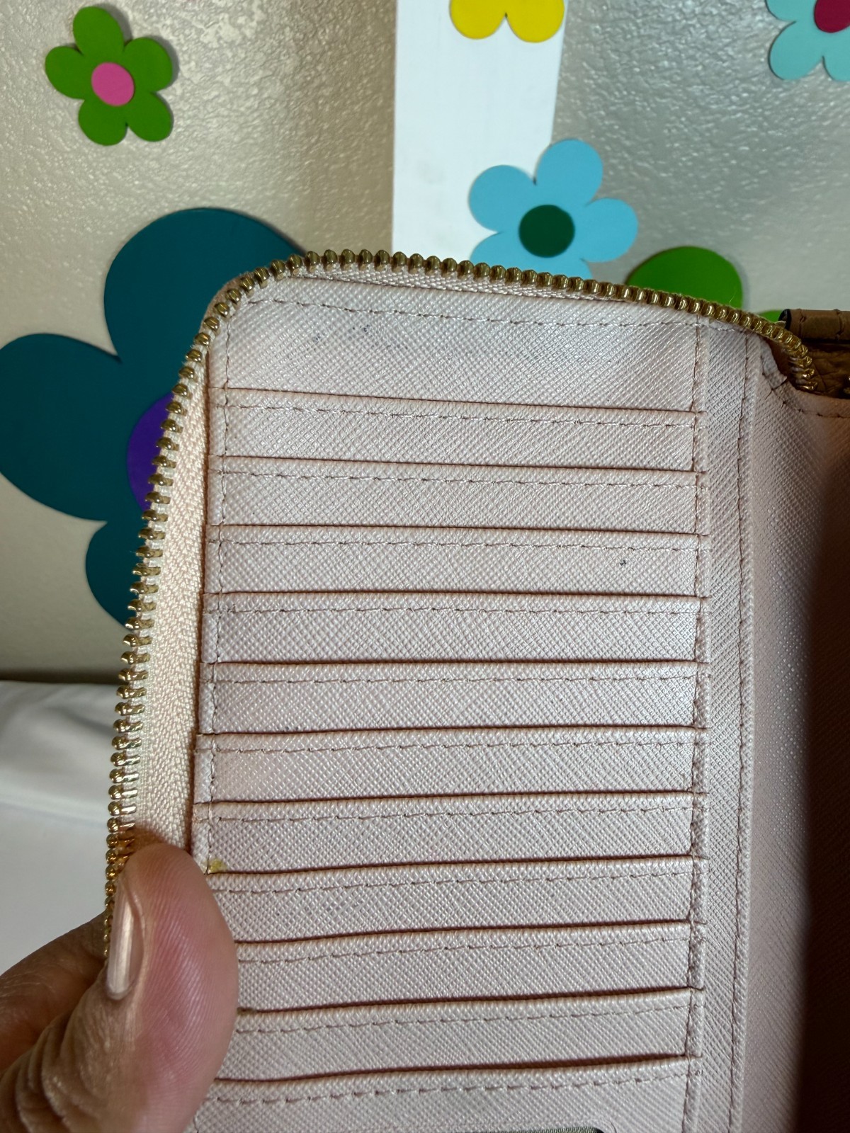 Michael Kors Jet Set Continental Wristlet Wallet Blush Pink Pebbled Leather Gold
