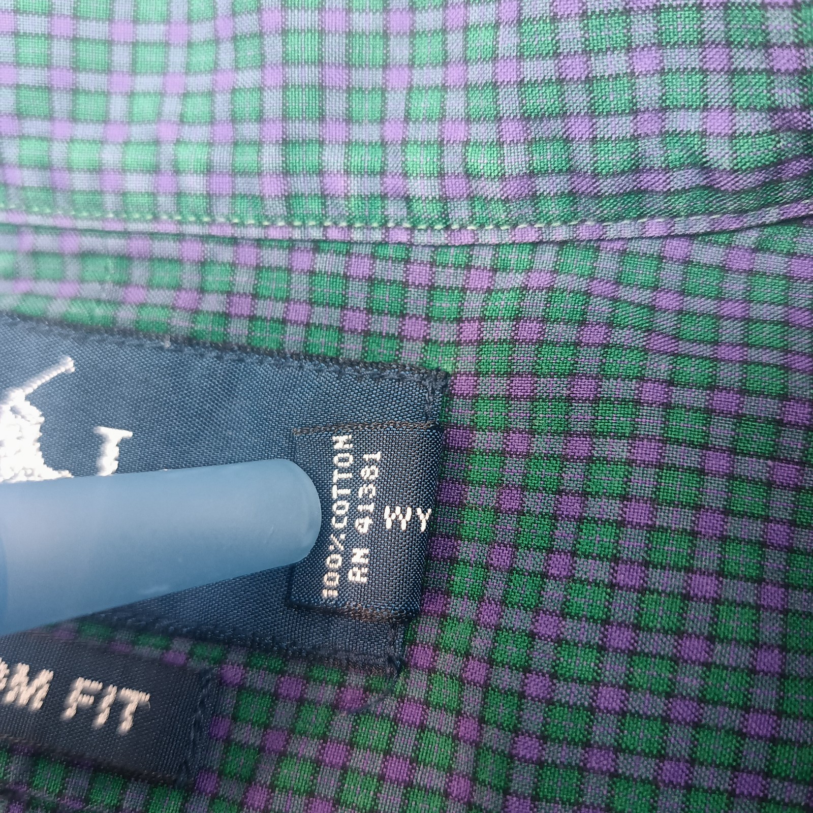 Ralph Lauren Custom Fit Purple Green Plaid Embroidered Pony Button Up Shirt L
