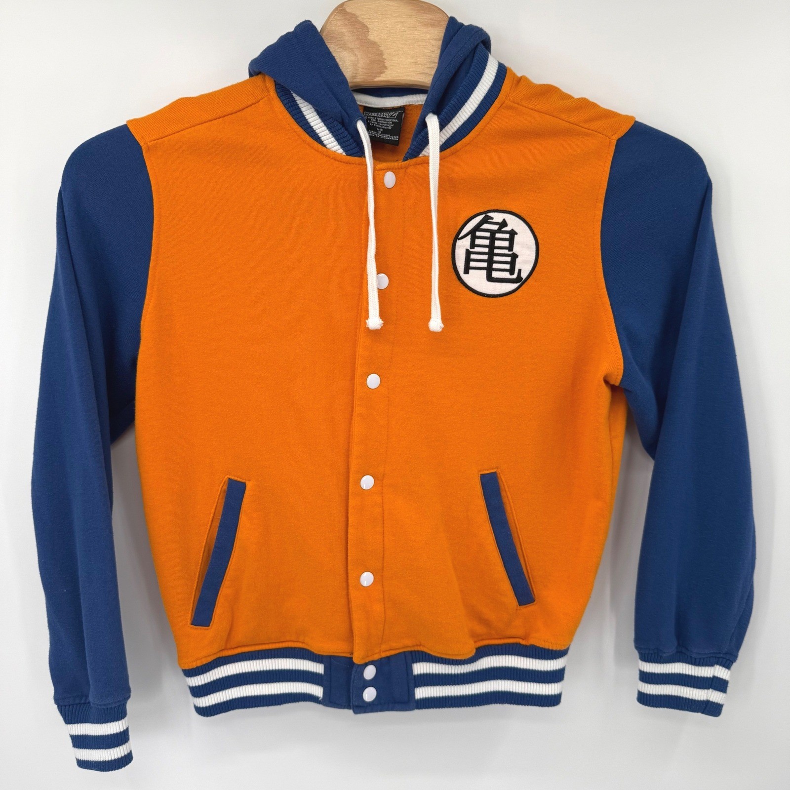 Dragon Ball Z Varsity Hoodie Mens Medium Orange Blue Kame Symbol Snap Front