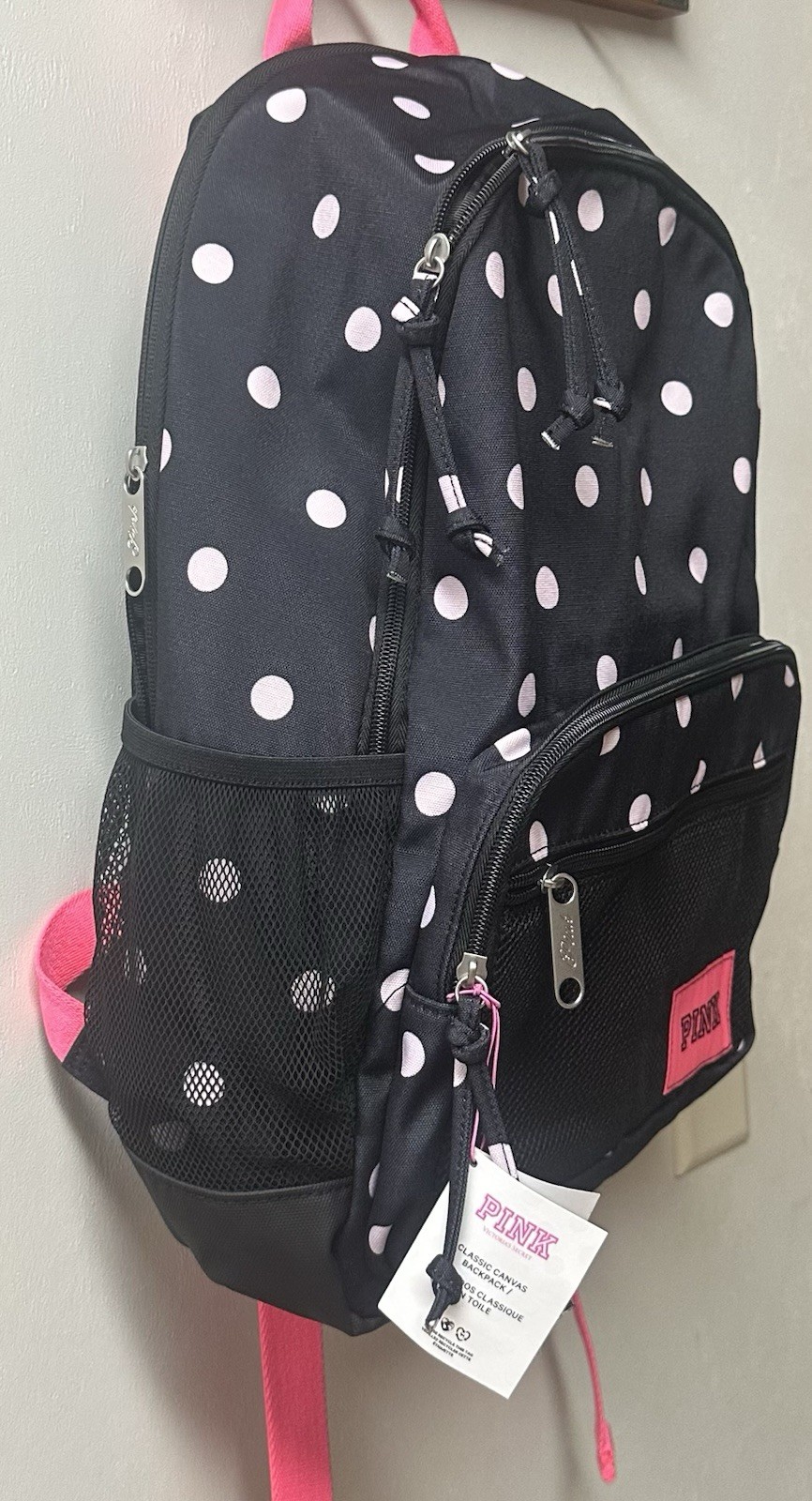 Victorias Secret Pink Backpack Bookbag Polka Dots Black New 2026