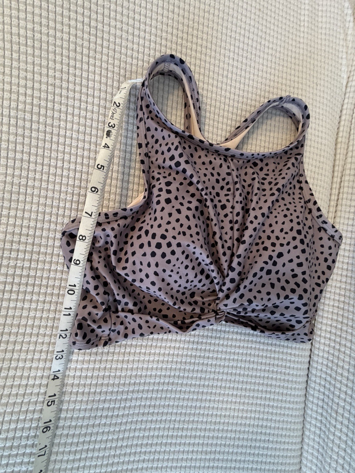 Kona Sol L Swim Crop Top Wireless Padded Black Dot Lavender High Neck Twist