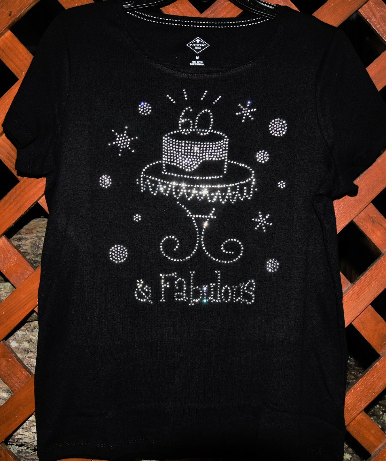 60th birthday rhinestone bling shirt size M 60 and Fabulous Birthday Cake