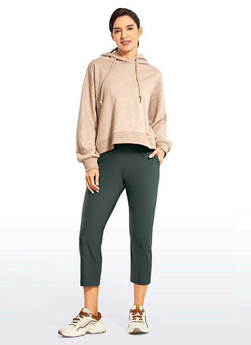 CRZ YOGA Women’s Stretch Capri Pants Travel Mid Rise Drawstring Joggers -Medium