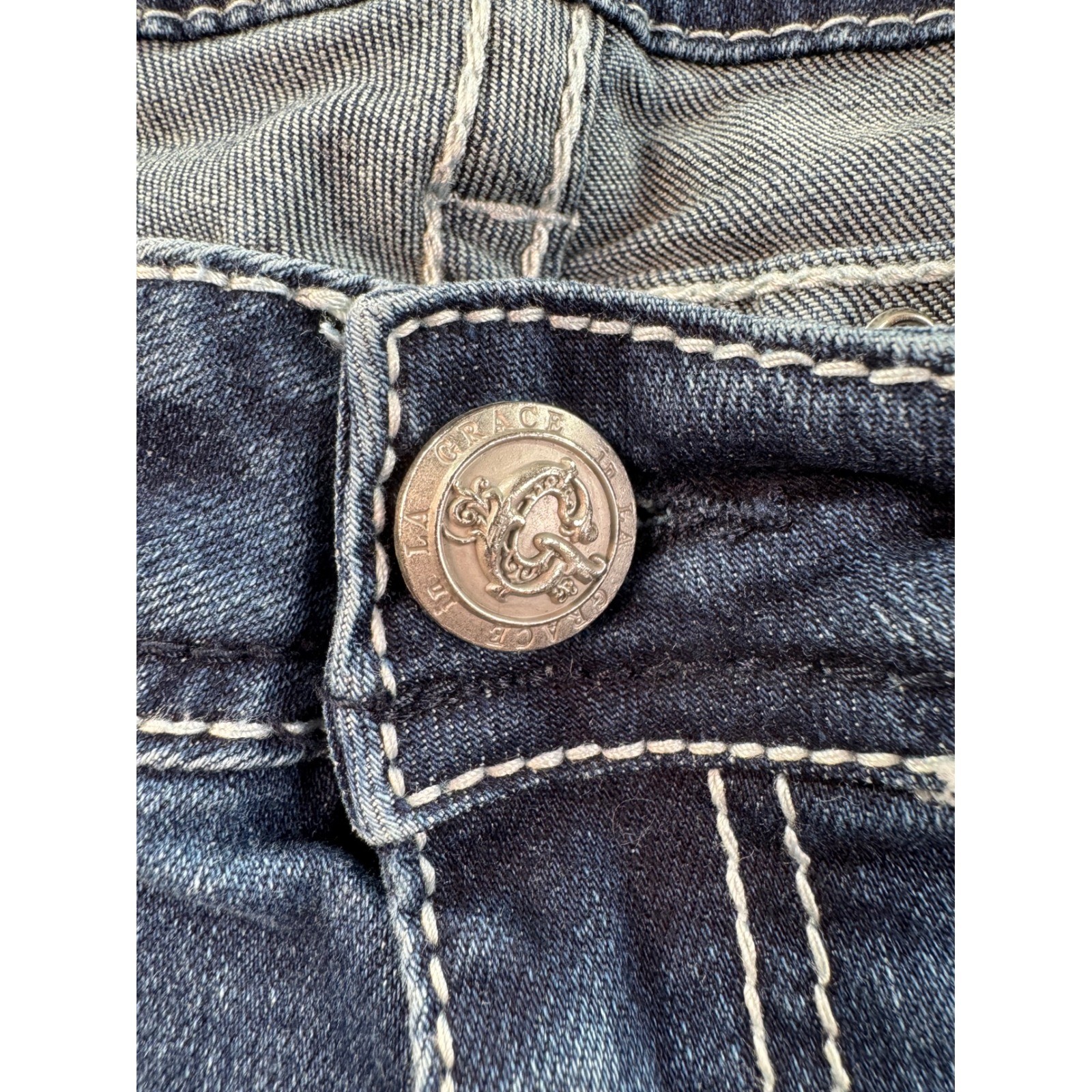 Grace in LA Easy Fit Embroidered Bootcut Jeans Dark Wash Size 34 Womens