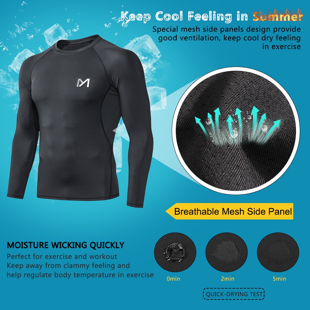 2 Pack Men’s Athletic Long Sleeve Compression Shirts Gym Workout Top Quick Dry