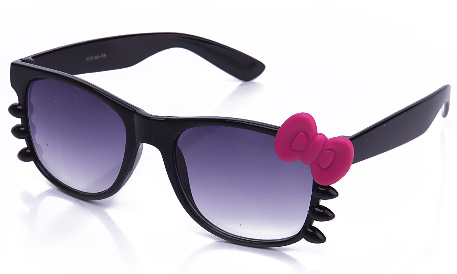 Black Sunglasses Glossy Frame Matte Rubber Bow & Whiskers Accents