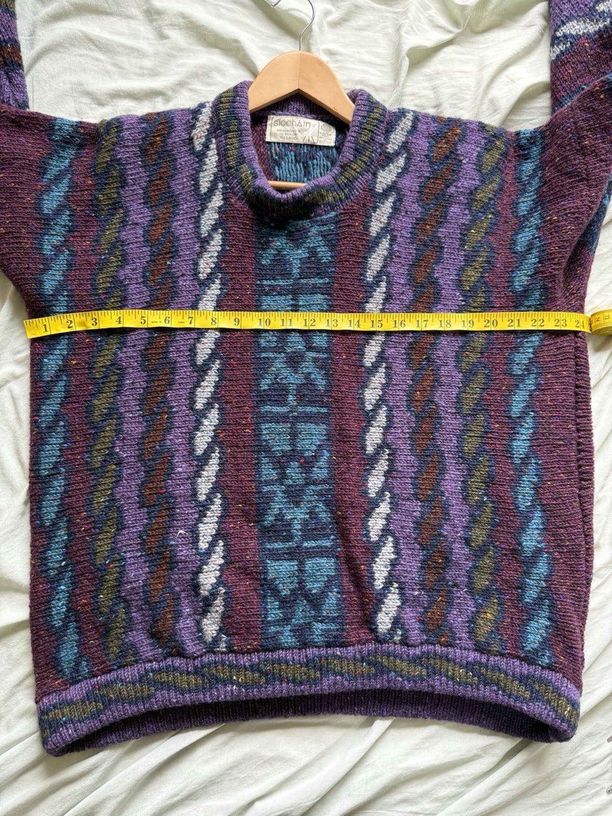 Siochain VTG Irish Wool Knit 100% Pure New Wool Retro Patterned Sweater Mens 46′