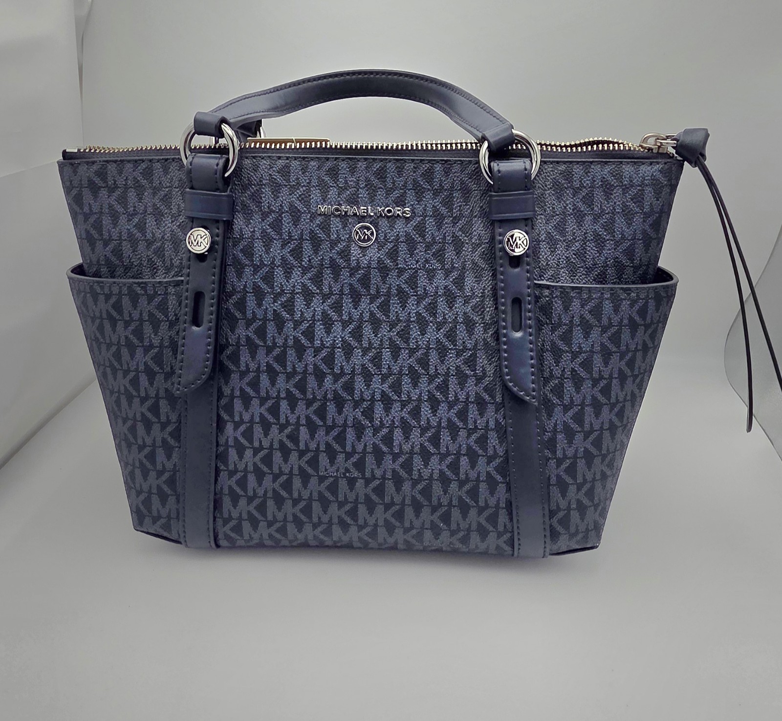 Michael Kors Blue Signature Coated Canvas and Leather Sullivan Satchel