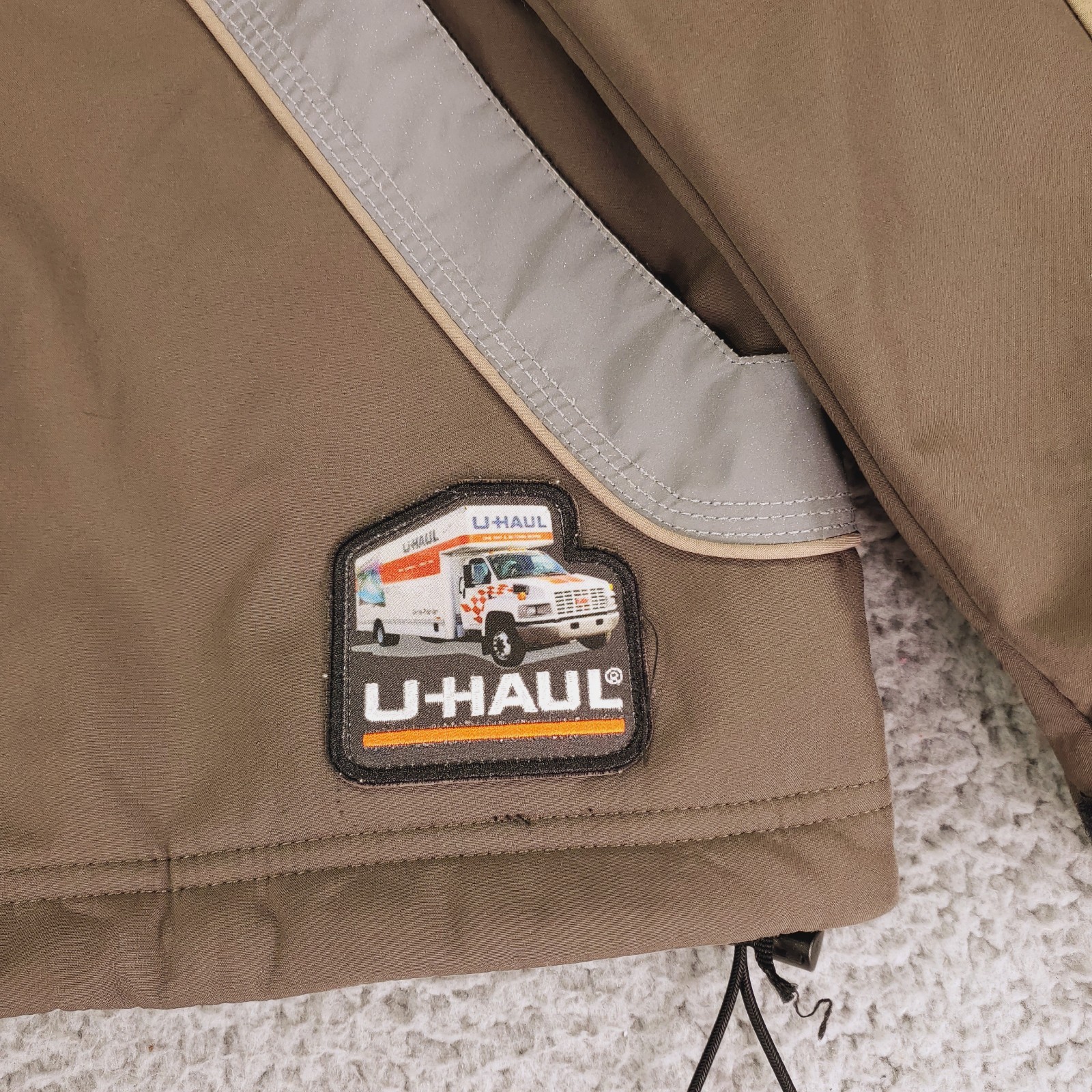 U-HAUL Jacket Mens XL Beige Brown Reflective Full Zip Softshell Workwear