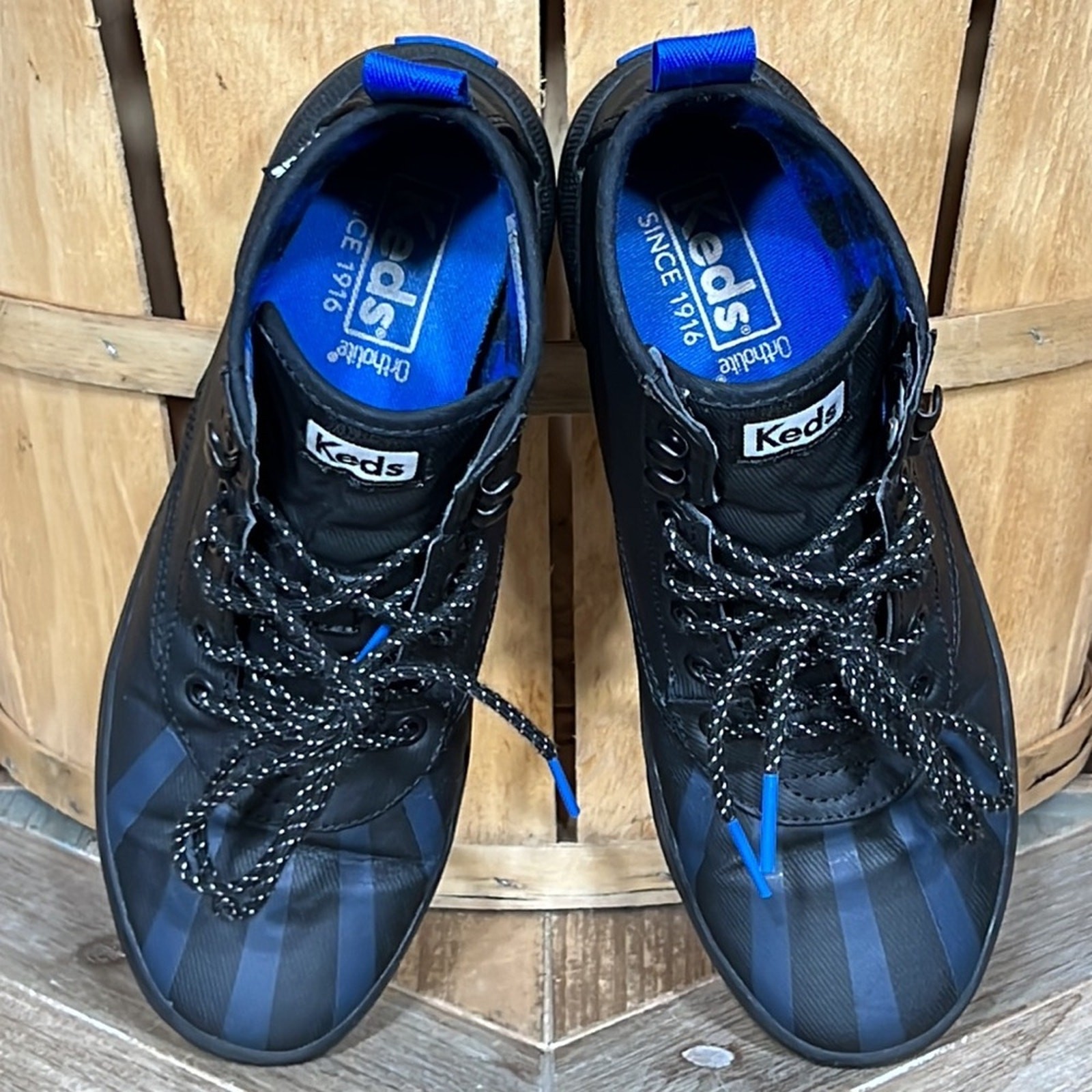 Keds Scout Splash Black Blue Water Resistant Twill Waxed Canvas Boots Womens 6
