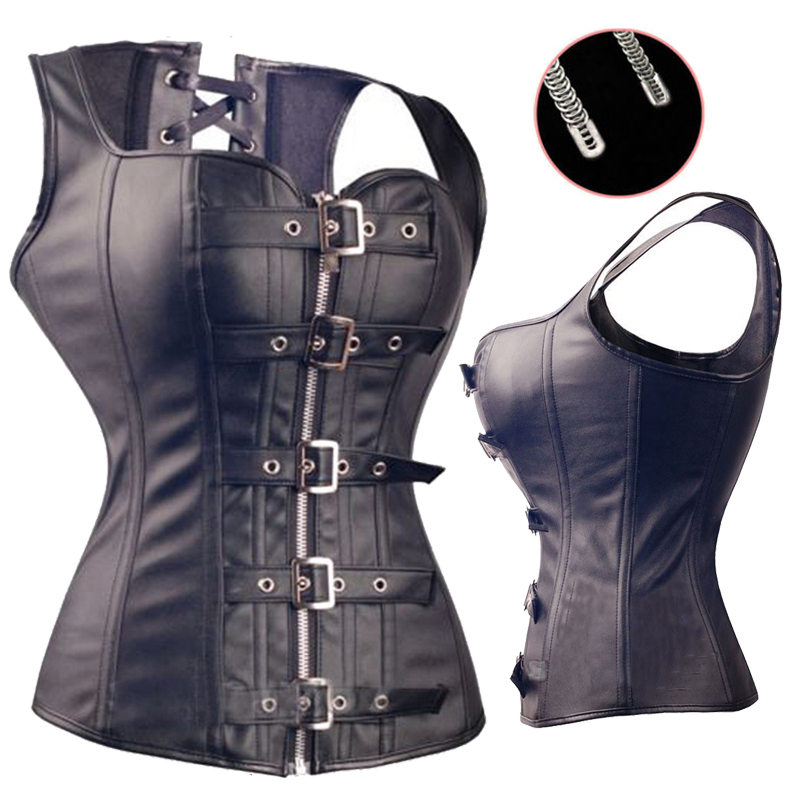 Black Sexy Push-Up Bustier Underbust Lace Up Corset Steampunk Basques Lingerie