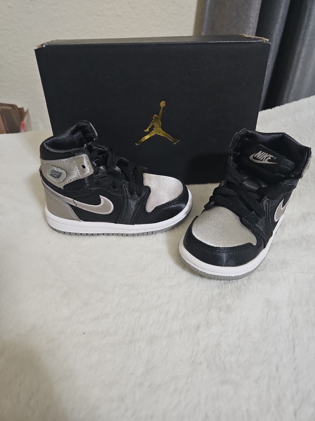 Nike TD Air Jordan 1 Retro High OG Satin Shadow Black/Grey FD5305-010 Size 5c