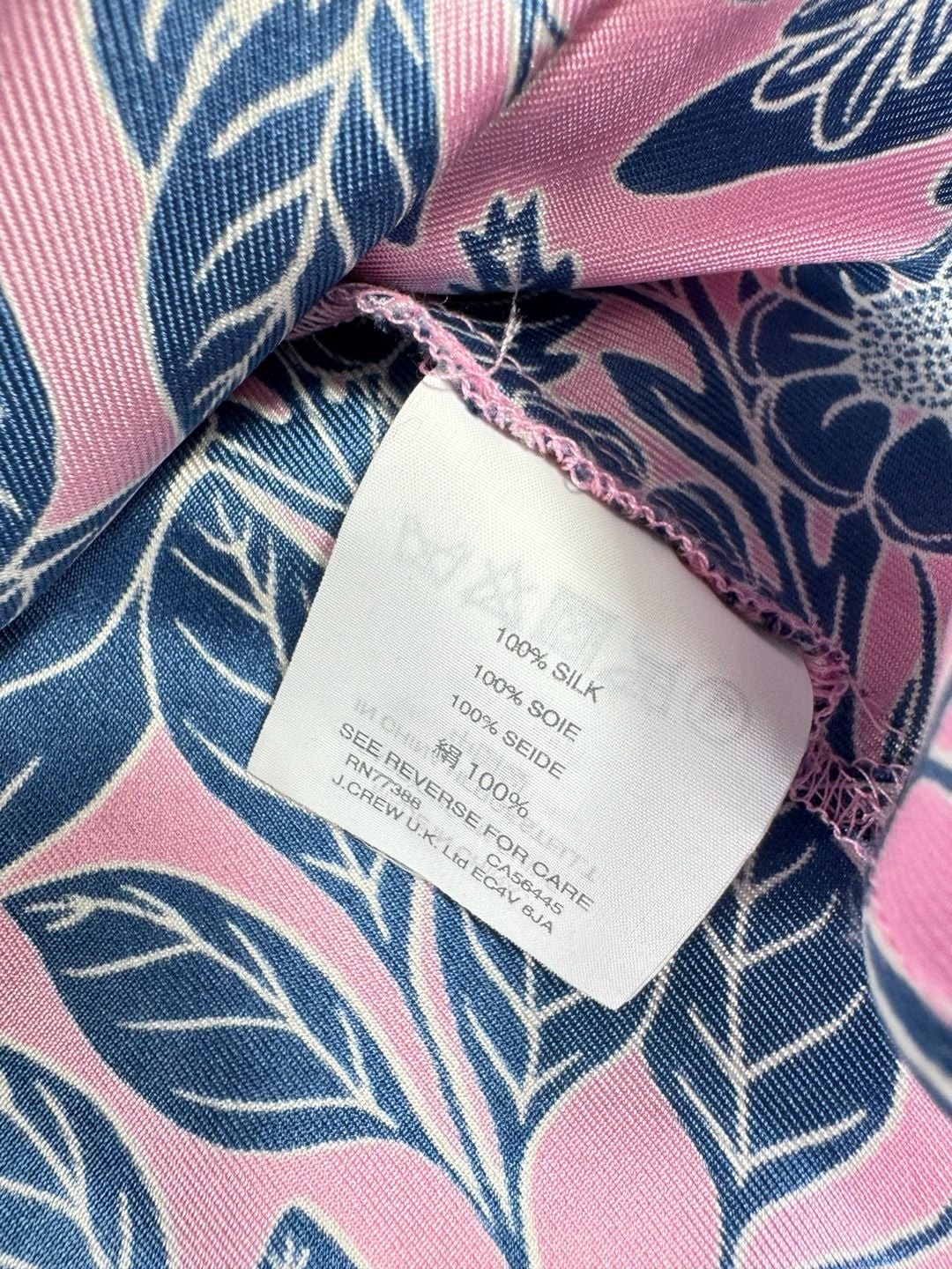 Abigail Borg for J.Crew Pink and Blue Floral 100% Silk V-Neck Sleeveless Tank To