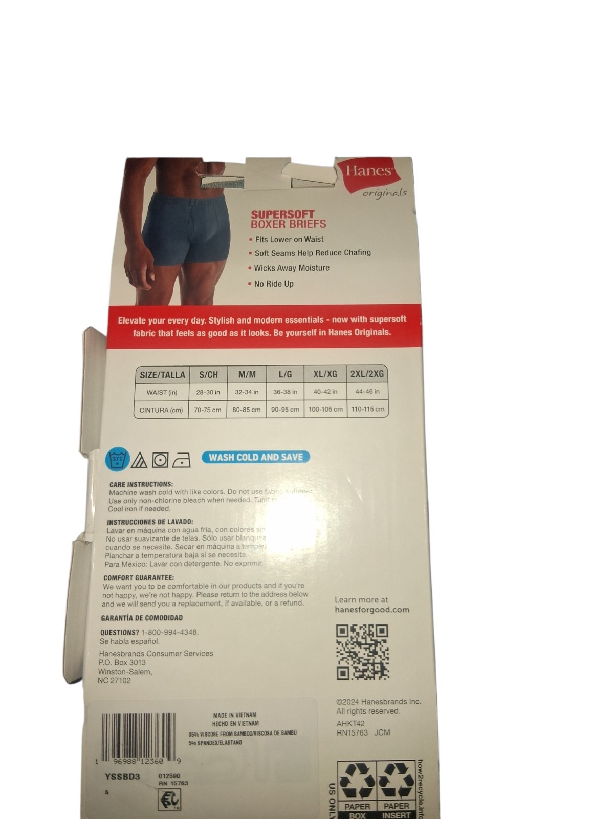 Hanes Originals Supersoft Boxer Briefs 3-Pack S Blue Bamboo Viscose Tagless