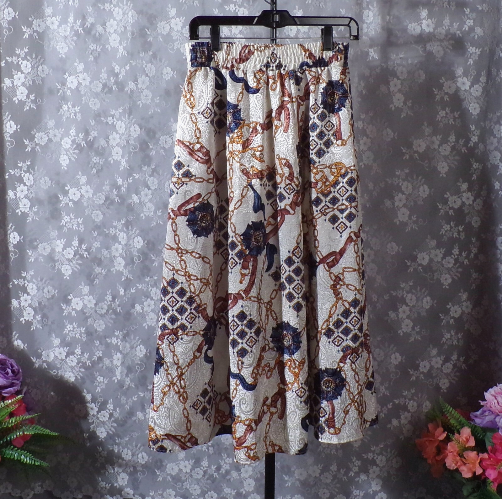 Vintage Nautical Print Skirt Size Medium 80s Retro Cabot Cove Academia Old Money
