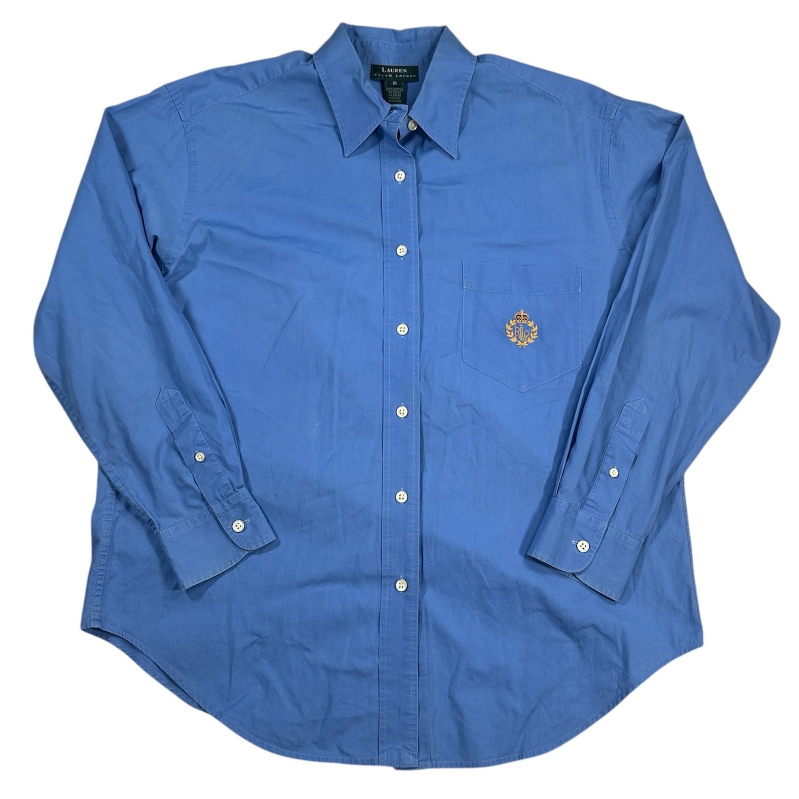 Lauren Button Down Dress Shirt Crest Logo Long Sleeve Blue Menswear Size 16